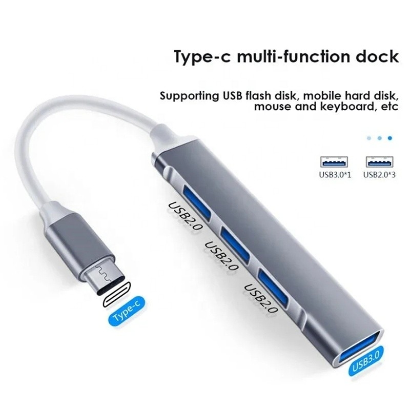 Aluminium 4-Anschluss USB Typ-C zu USB 3.0 2.0 Datenhub für Hochgeschwindigkeitsdatenübertragung