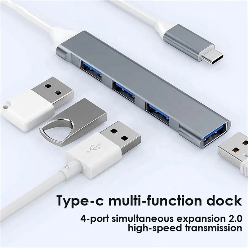 Aluminium 4-Anschluss USB Typ-C zu USB 3.0 2.0 Datenhub für Hochgeschwindigkeitsdatenübertragung