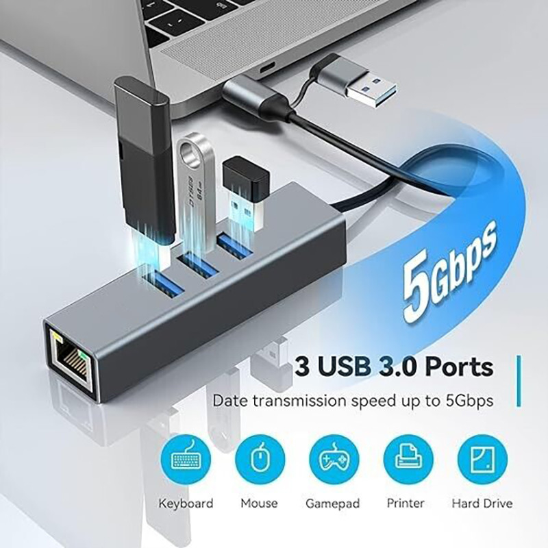 USB-Typ-C zu Ethernet-Adapter mit 14 USB-Ports 1000 Mbit/s Gigabit RJ45 LAN Hub