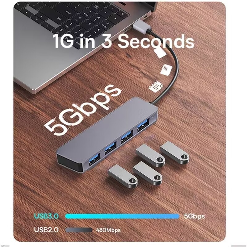 Hochgeschwindigkeits-4-Anschlüsse USB 3.0 HUB 5Gbps USB C Portable mit Netzteil für PC Mac Laptop