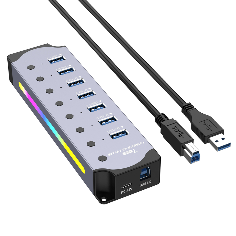 Personalisiertes Logo Akzeptierte Geschwindigkeit USB 3.0 Hub mit 7 Ports und Aluminiumlegierung Design