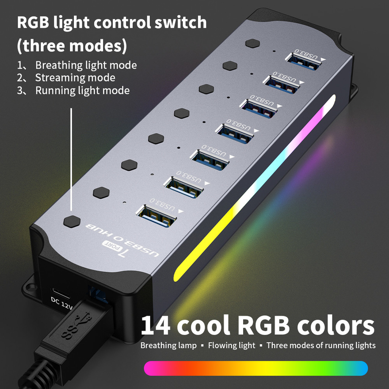 Personalisiertes Logo Akzeptierte Geschwindigkeit USB 3.0 Hub mit 7 Ports und Aluminiumlegierung Design