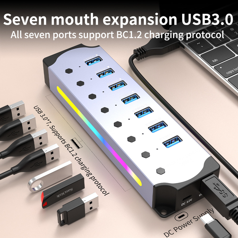 Personalisiertes Logo Akzeptierte Geschwindigkeit USB 3.0 Hub mit 7 Ports und Aluminiumlegierung Design