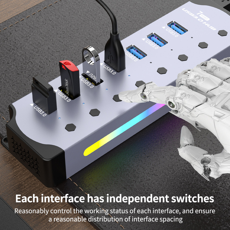 Personalisiertes Logo Akzeptierte Geschwindigkeit USB 3.0 Hub mit 7 Ports und Aluminiumlegierung Design