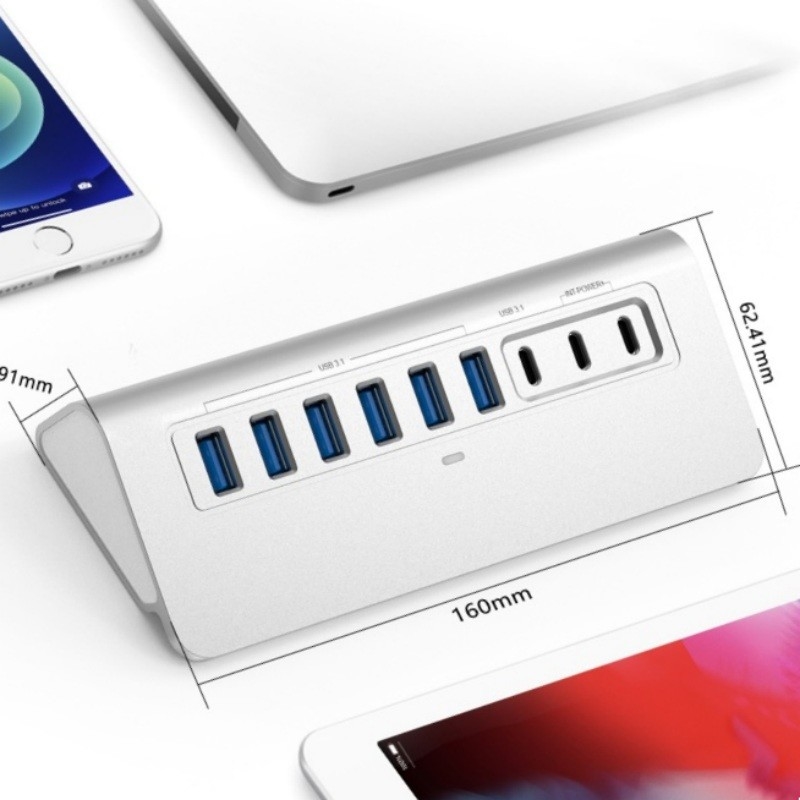 10 Anschlüsse USB C Hub Portable USB C Hub Typ C bis 4 USB A-Anschlüsse für PC-Tablet