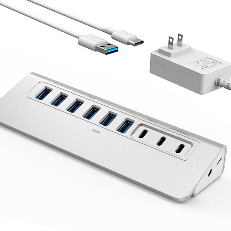 Aluminiumlegierung ABS Gehäuse USB-C Hub Multiport Adapter mit Ethernet-Kabel und Typ Switch Funktion