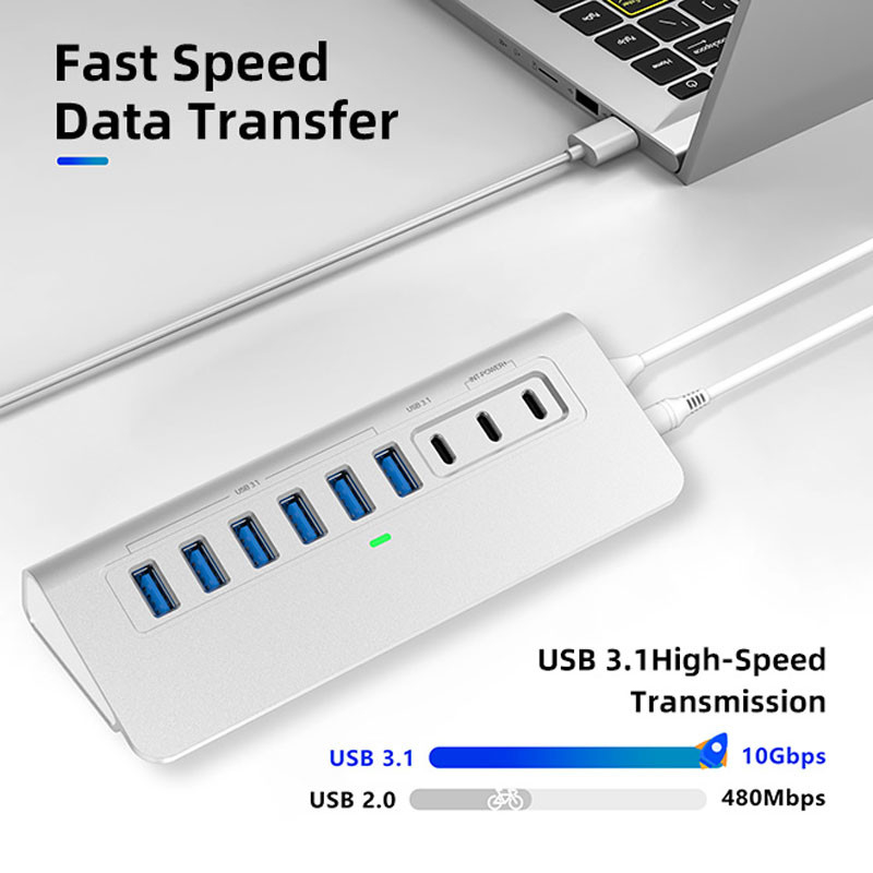 10 Anschlüsse USB C Hub Portable USB C Hub Typ C bis 4 USB A-Anschlüsse für PC-Tablet