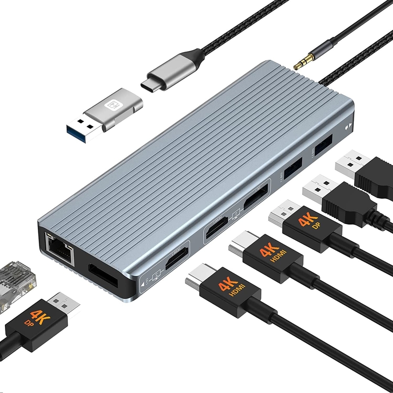 Erweiterte Verbindung 12 in 1 USB C Type-C Hub Multiport Dock Station mit Dual HDMI