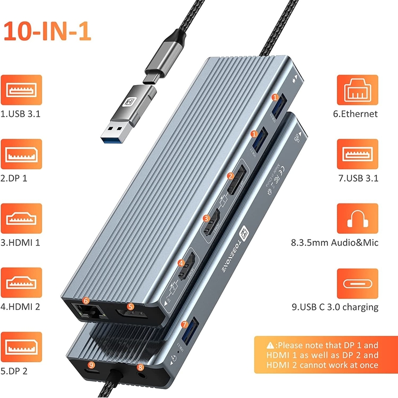 USB 3.1 Schnittstelle Typ C bis 9 Ports USB A 3.0 Adapter mit RJ45 Gigabit Ethernet Netzwerkkarte Grau