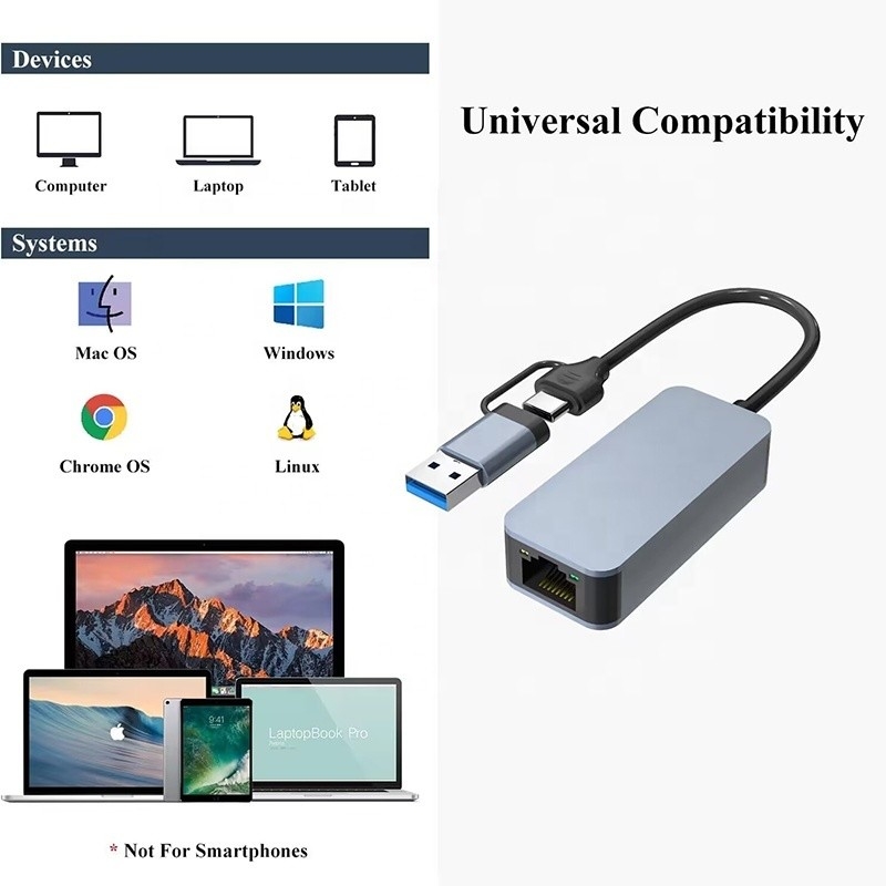 2 in 1 Aluminium USB 3.0 Ethernet-Adapter für eine schnelle und stabile Netzwerkverbindung