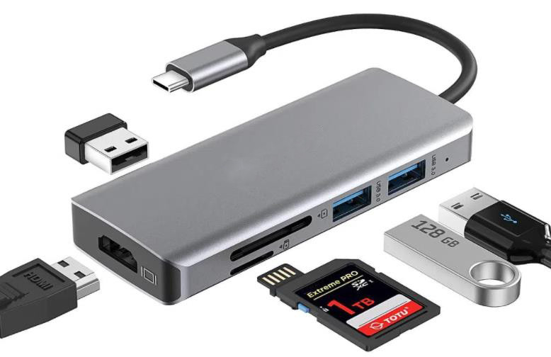 USB C Hub Typ-C auf USB 3.0 HDMI VGA RJ45 Lan SD TF Audio USB Grau Multiport Adapter