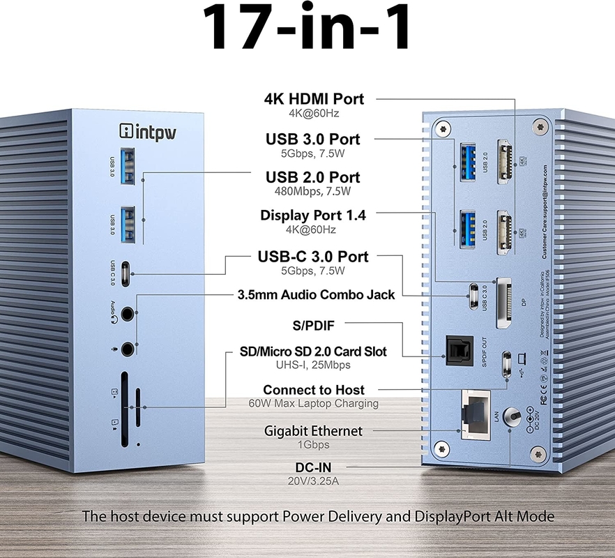 Leistung bis zu 120 Watt USB-C Hub Docking Station mit MikroSD3.0 Kartenleser mit Leistung