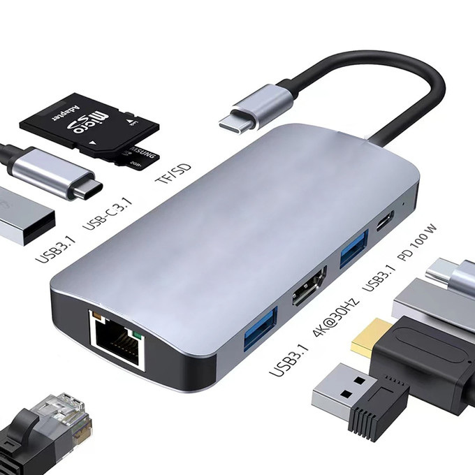 4K HDMI 9 In 1 USB-C Hub mit USB 3.1 Multi-Port Docking Station Adapter Mac Notebook