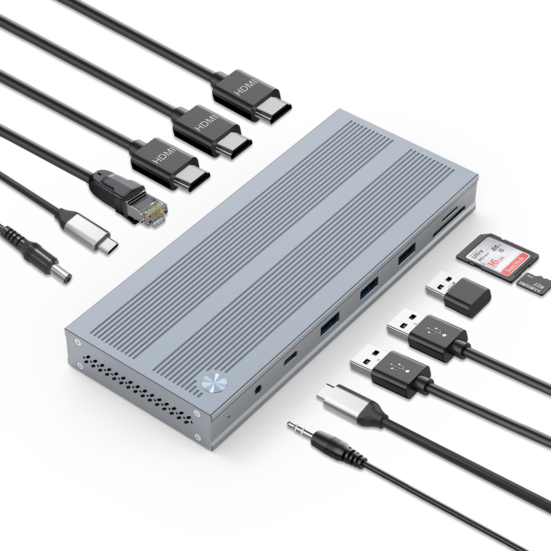14 In 1 USB-C Docking Station mit Displaylink IC Typ C bis HDMI unterstützt Dreifachmonitore bis zu 4K Aluminiumlegierung und ABS