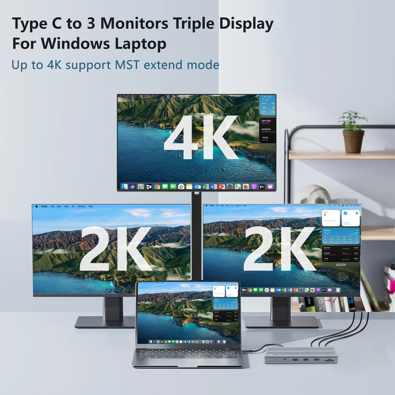 14 In 1 USB-C Docking Station mit Displaylink IC Typ C bis HDMI unterstützt Dreifachmonitore bis zu 4K Aluminiumlegierung und ABS